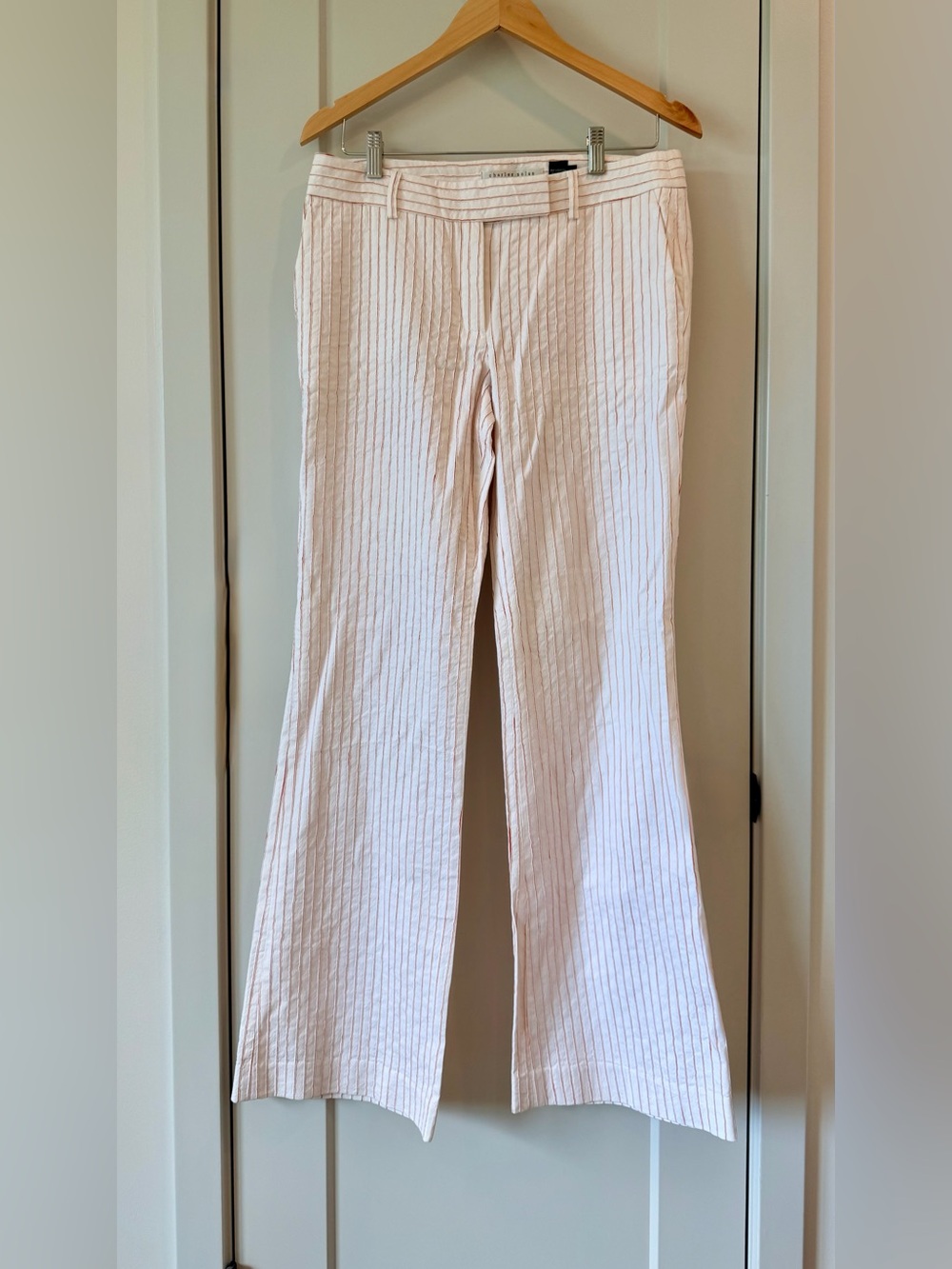 Charles Nolan New York White Wide Leg Pants with Red Pinstripes Women’s Size 6
